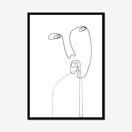 "Abstract Minimalist Line Art Print by Daniel Weichmann, featuring a continuous line drawing of a human face on a white background."

