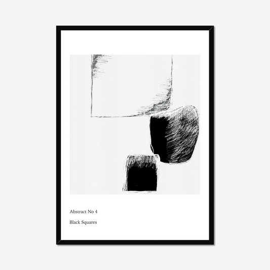 "Discover the Abstract No 4 Wall Art Print, showcasing bold black squares in a striking design. Ideal for contemporary spaces, this high-quality print adds sophistication and style to your home or office. Available in multiple sizes."