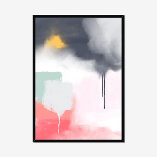 Art print with a mix of bold and soft brushstrokes evoking nature's elements.