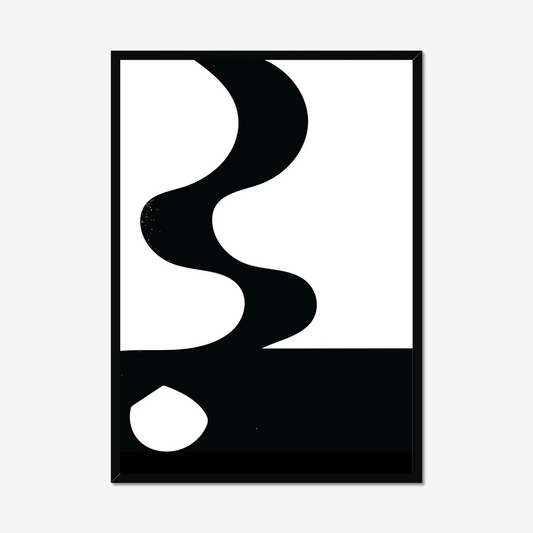 "Abstract wall art print featuring a bold black line flowing across a white canvas, symbolizing movement and elegance."