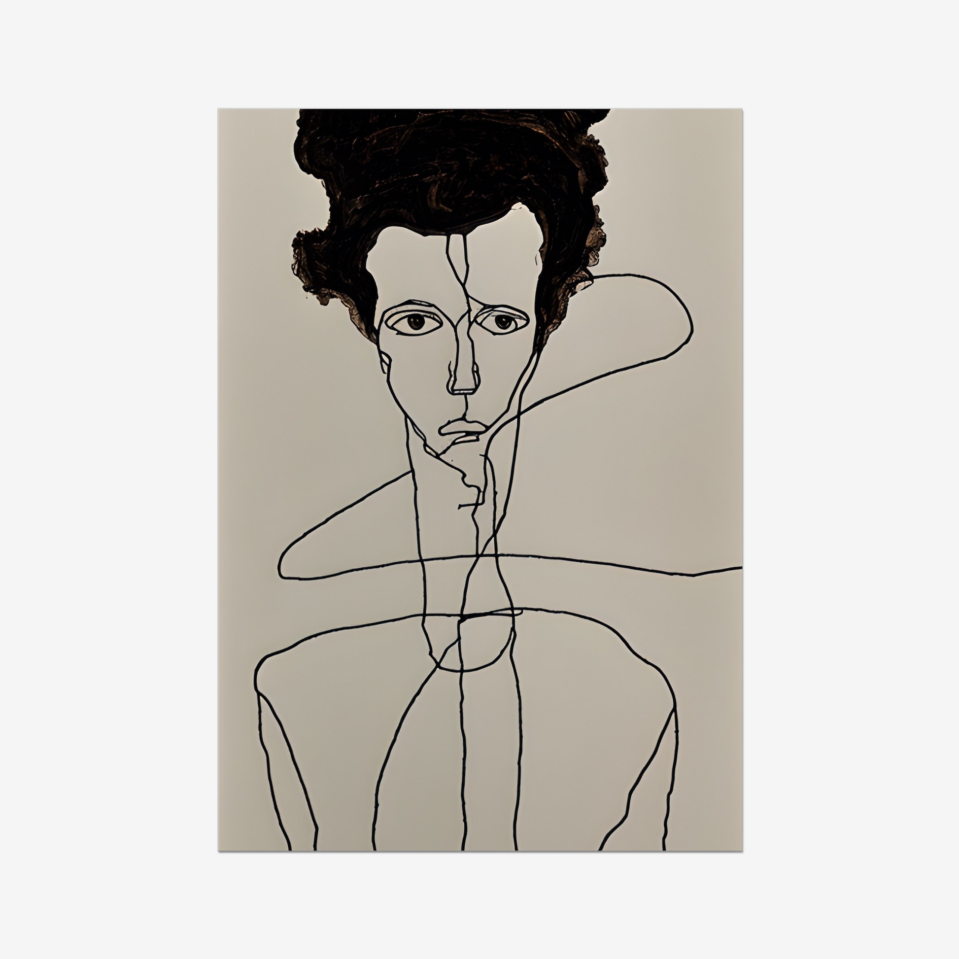 Egon Schiele-Inspired AI Art Print enhancing a contemporary living space with minimalist elegance."