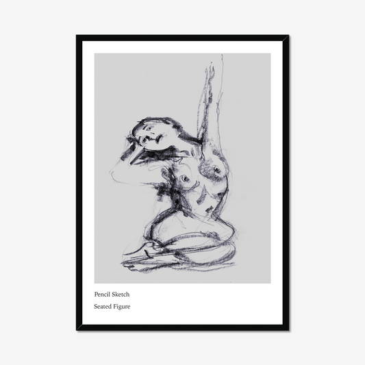 Elegant seated figure in pencil sketch format, offering a calming visual experience with precise artistry.