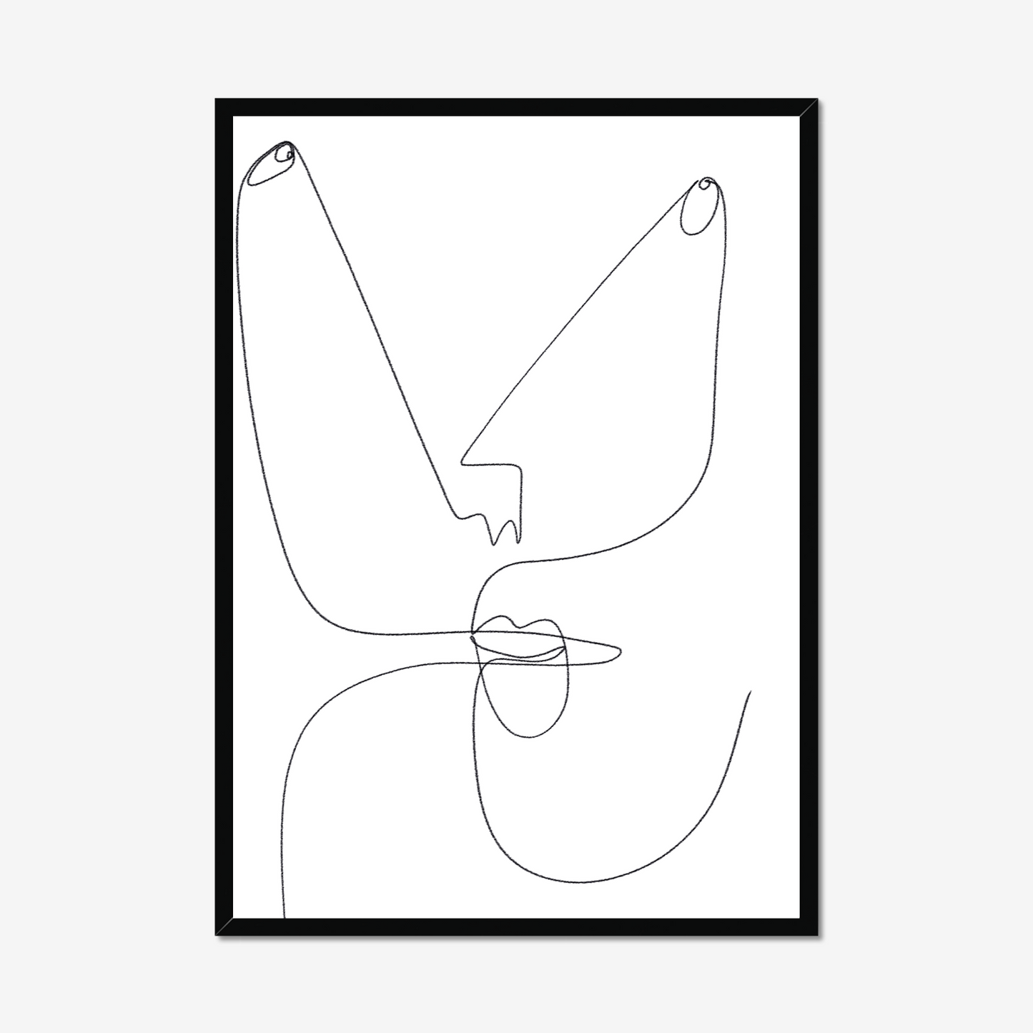 "Minimalist Abstract Line Drawing Face Art Print featuring a continuous black line illustration of a human face on a white background, showcasing elegance and simplicity."