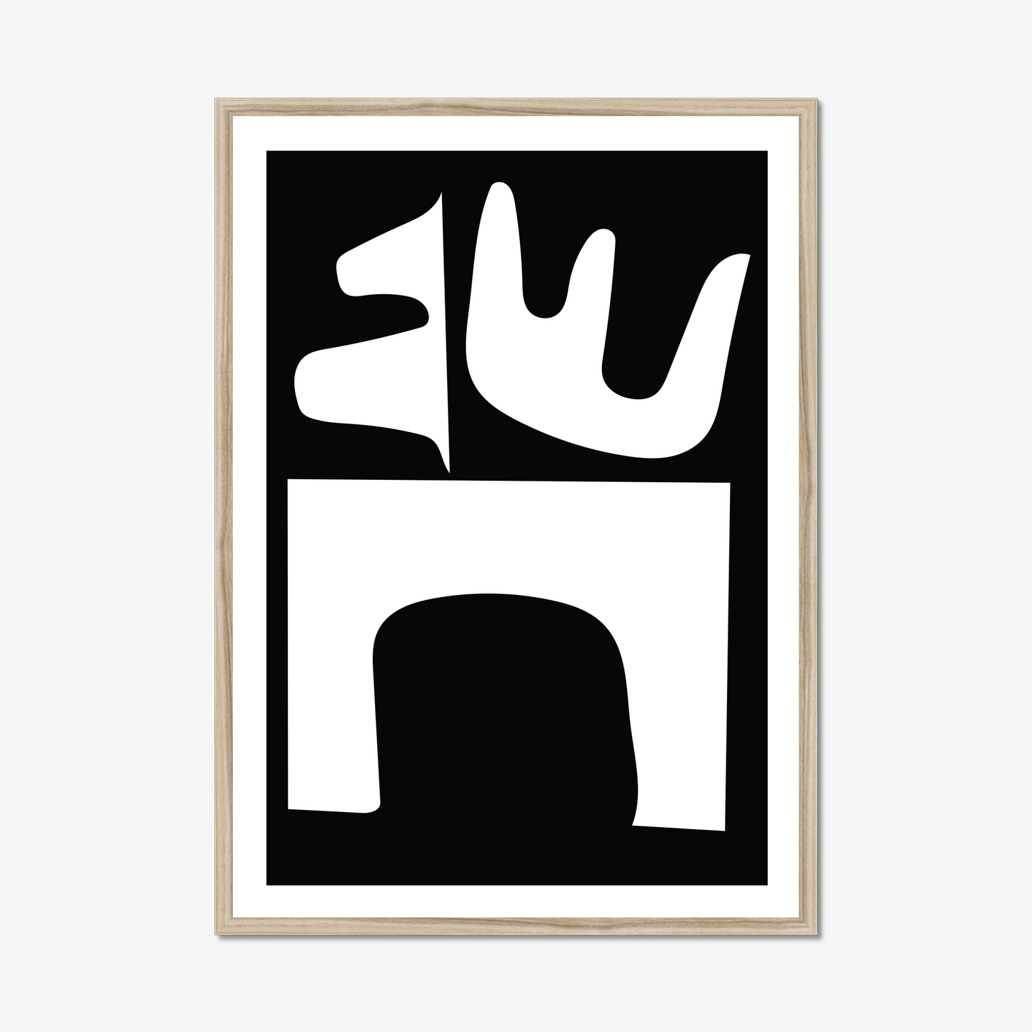 "Modern Geometric Harmony - Black and White Abstract Art Print by Daniel Weichman, created from cut paper, featuring bold geometric shapes against a black background."
