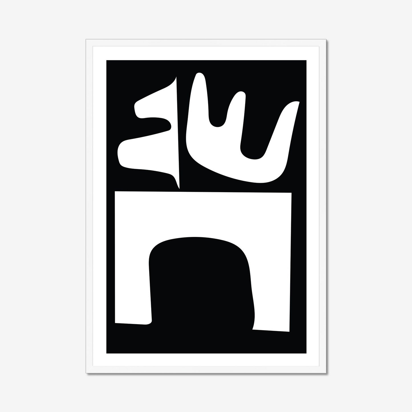 "Modern Geometric Harmony - Black and White Abstract Art Print by Daniel Weichman, created from cut paper, featuring bold geometric shapes against a black background."
