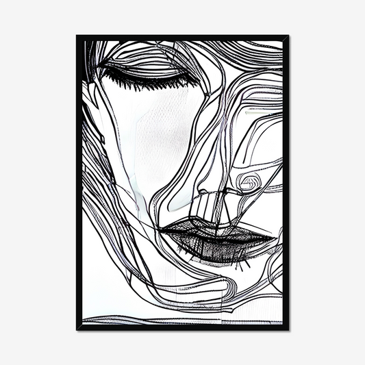 Abstract Face Of Lines - Black & White Geometric Print